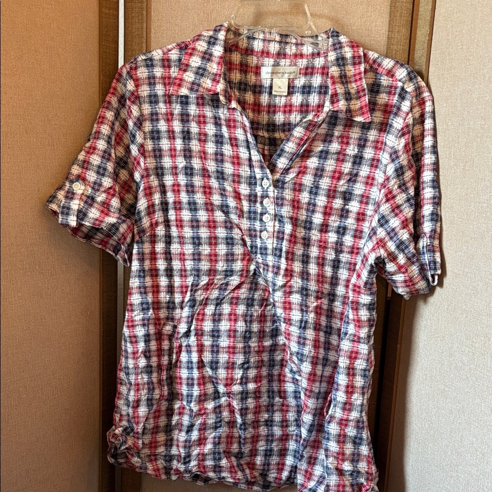 Christopher & Banks Red, Blue, and White Plaid Shirt with pockets xl